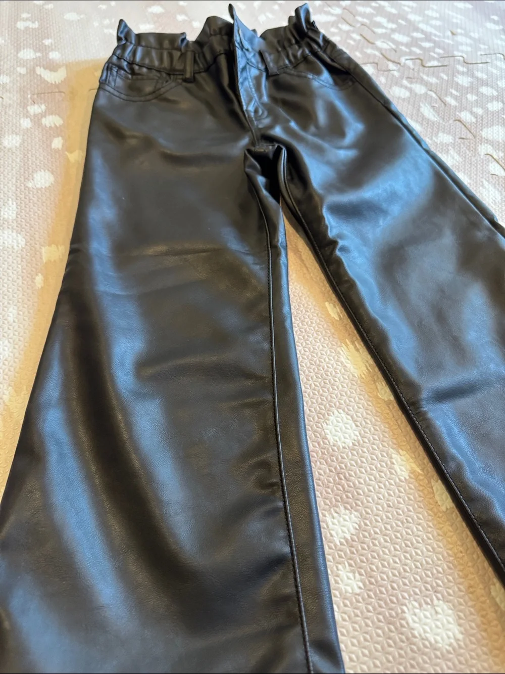 Baby Gap Girls Black Vegan Leather Stride Pants Wide Leg Paperbag Waist Size 4